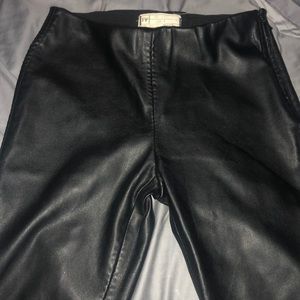 Faux leather flat front pant